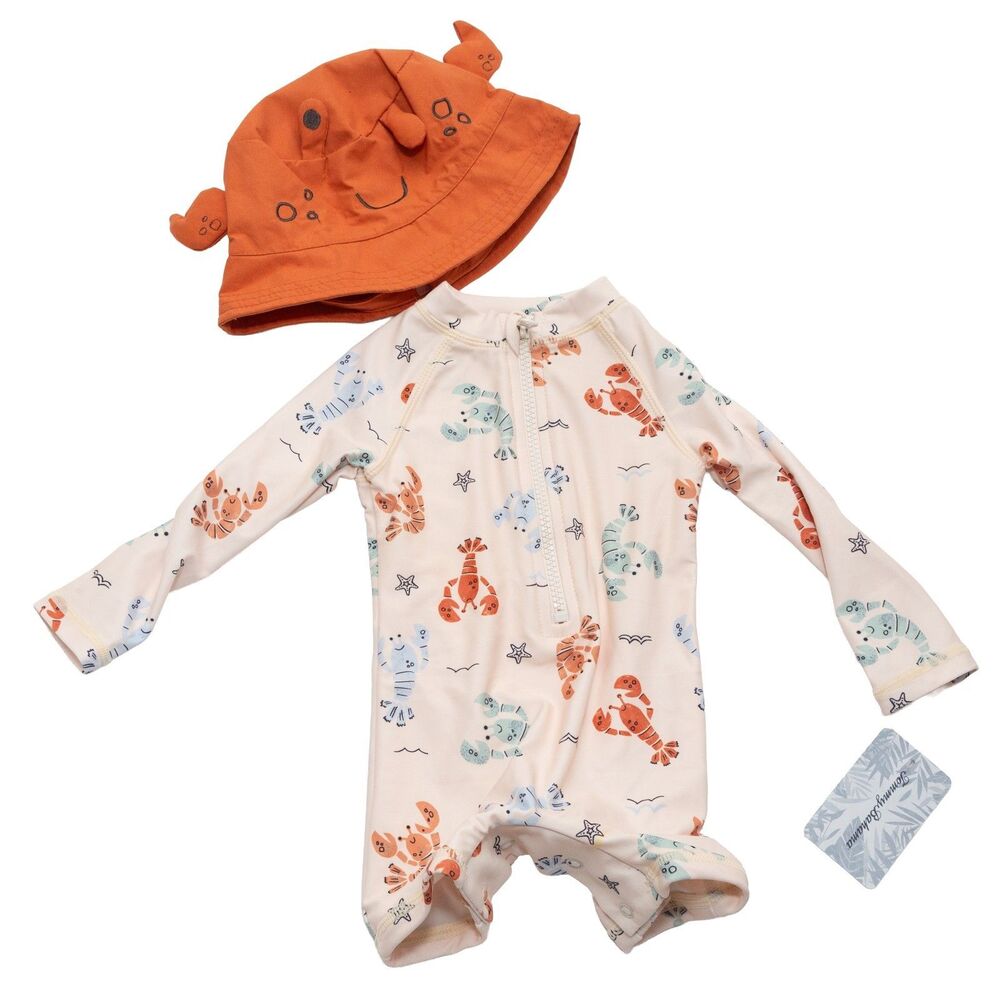 Tommy Bahama Baby Rash Guard Swim Suit Crab Hat Set 12M UPF Beach Lobster Ocean